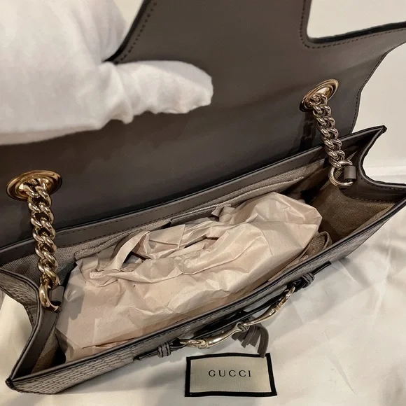 GUCCI 449635 Microguccissima Medium Emily Chain Shoulder Bag Grey - Picture 10 of 12